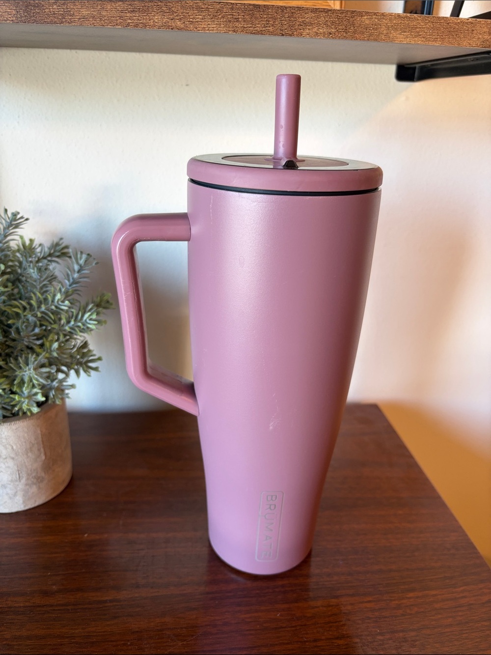 Matte Dusty Rose Travel Tumbler with Handle and Straw - Picture 2 of 9